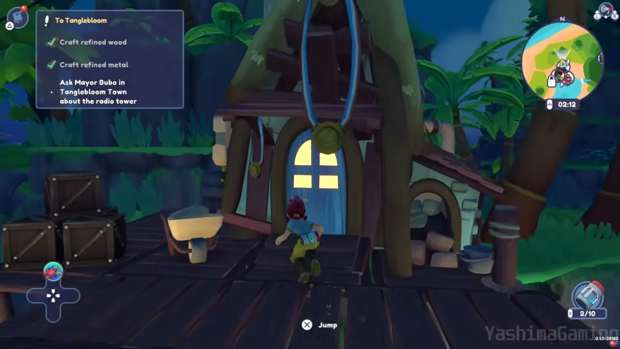 Approaching a treehouse with the To Tanglebloom quest listing a radio-tower follow-up